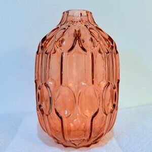 Romantic Amber Rose Art Glass Vase Textured Abstract Bubble MCM VTG Home Decor
